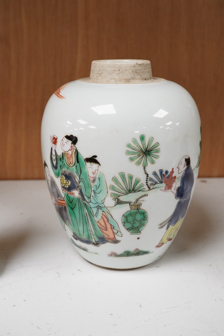 A Chinese 18th century figurine and a 20th century famille verte vase, largest 18cm high